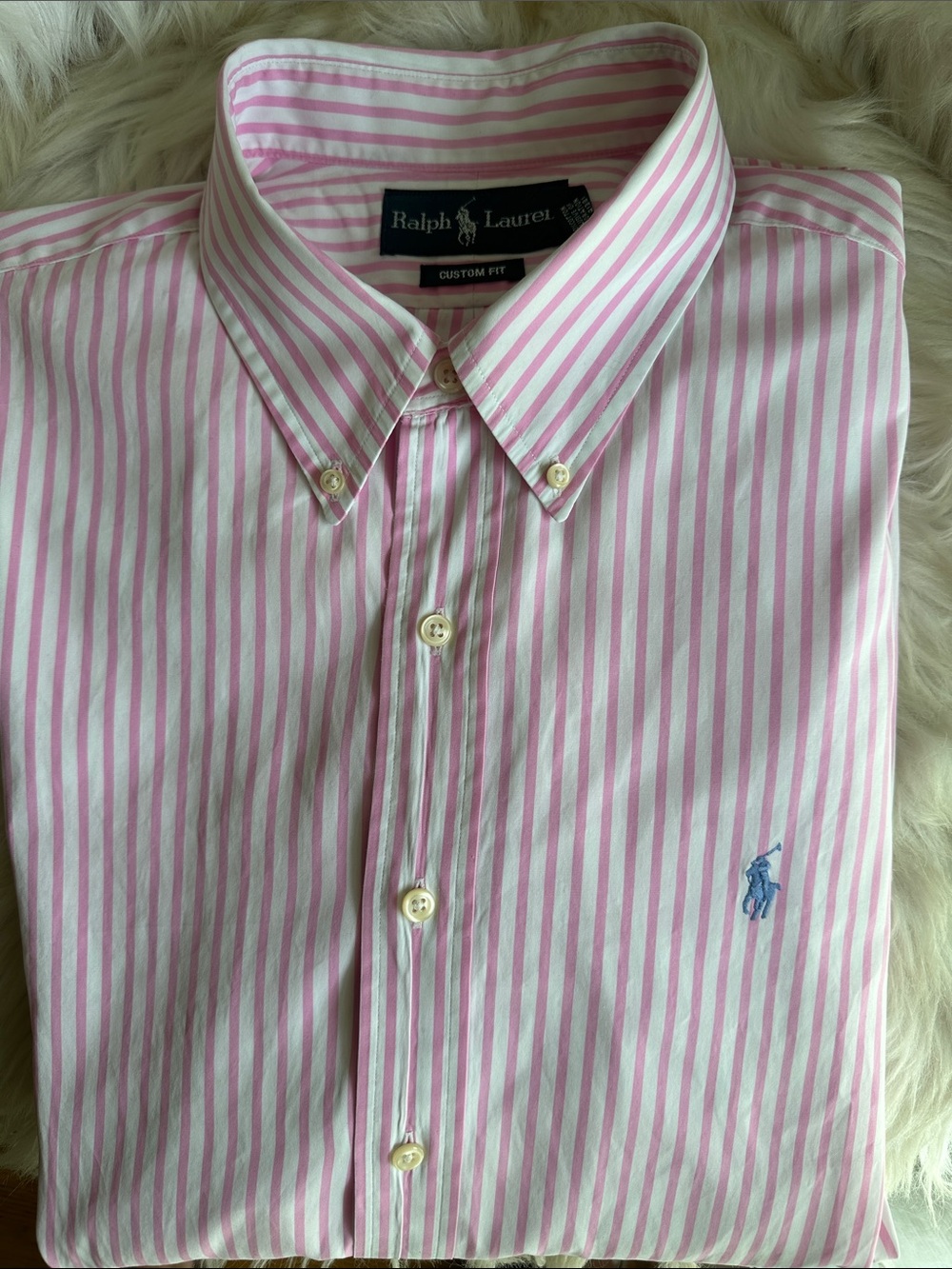 Ralph Lauren Pink and White Striped Button-Down Dress Shirt